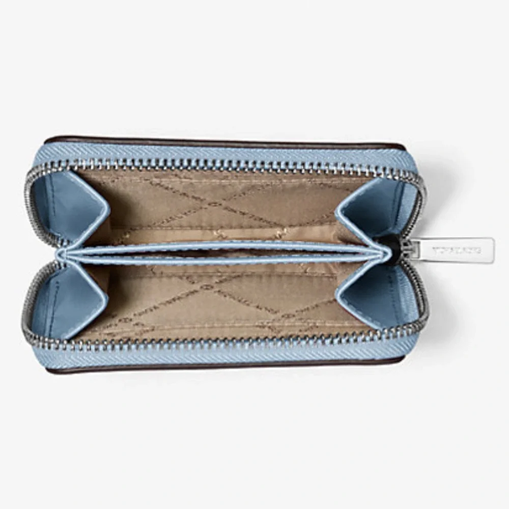 MICHAEL KORS Jet Set Medium Distressed Zip Around Card Case Cornflower NWT